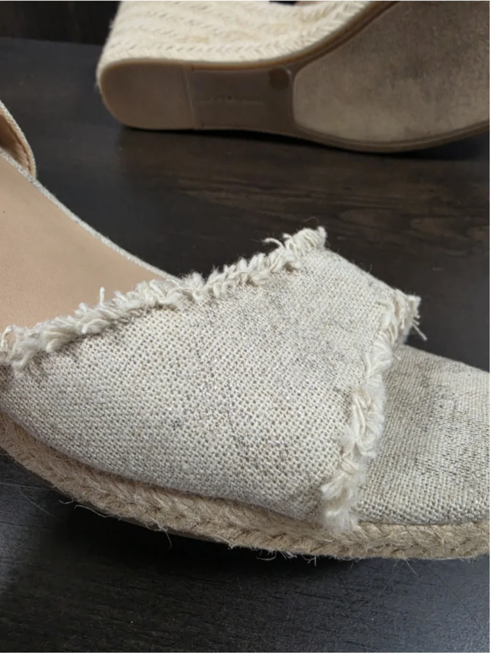 Lucky Brand Gold Beige Linen Wedge Espadrille Platform Sandals 10 M
